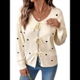 thumbnail image 1 of Suéter Tipo Cárdigan con Lazo en la Parte Delantera y Estampado de Corazones para Mujer, Prenda Exterior de Punto de Larga. Albaricoque L, 1 of 10