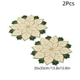 thumbnail image 3 of 2 Piece Poinsettia Placemats, Embroidered Christmas Table Mats, 14 Inch Flower Shaped Dining Accents for Dinner Parties Buffets and Holiday Centerpieces, Red or White Set, 3 of 7