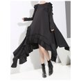 thumbnail image 1 of Femmes Noir Ourlet Irrégulier Volants Robe Col Rond Manches Longues Ample Coupe Mode Marée Printemps Automne, 1 of 15