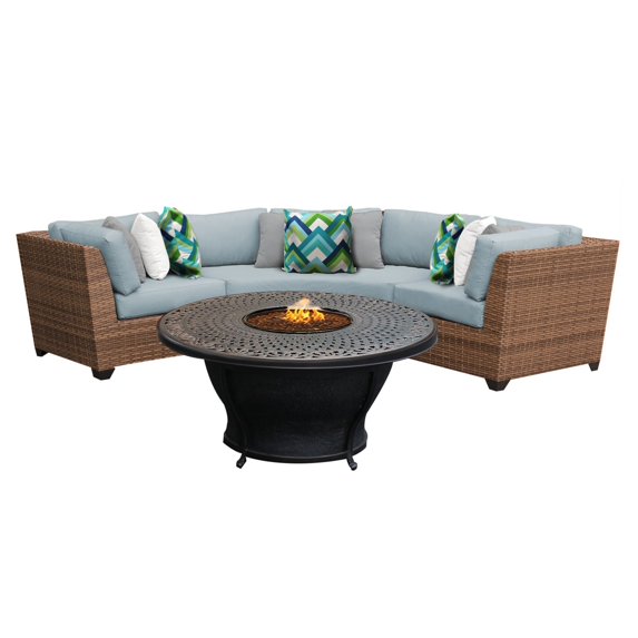 TK Classics Laguna Wicker Set with Charleston Fire Pit Table