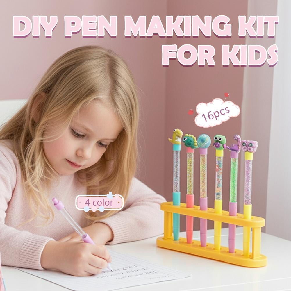DIY Pen Making Kit, Fun Pen Creator Studio, 16pcs Personalised Pens with 4 Colors Refill, Creative Art Craft Kits Birthday Back School Gift for Tweens Girls 6 7 8 9 10 Years