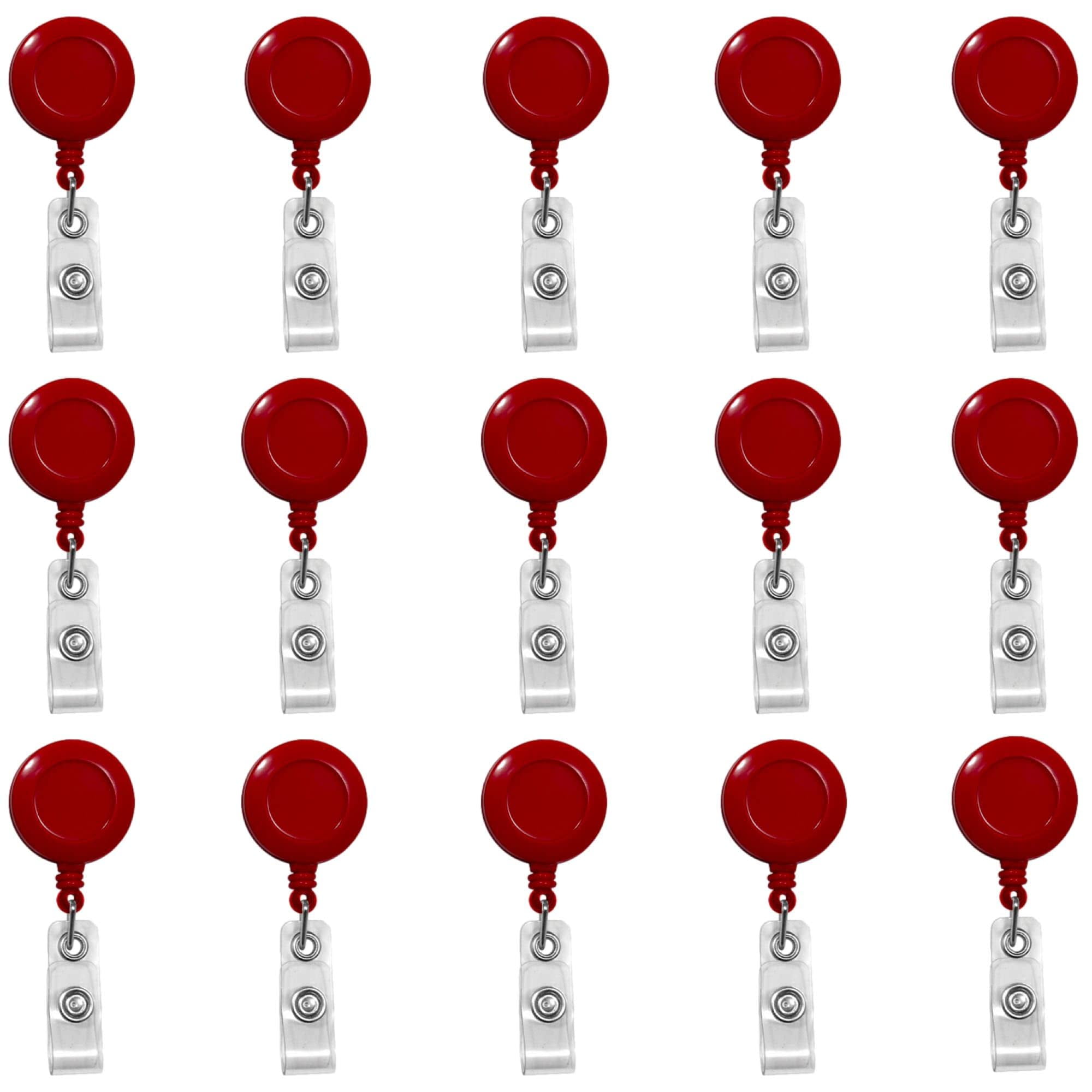 Retractable ID Name Badge Holder (15 Pack, Red) Reel Clip Retractable