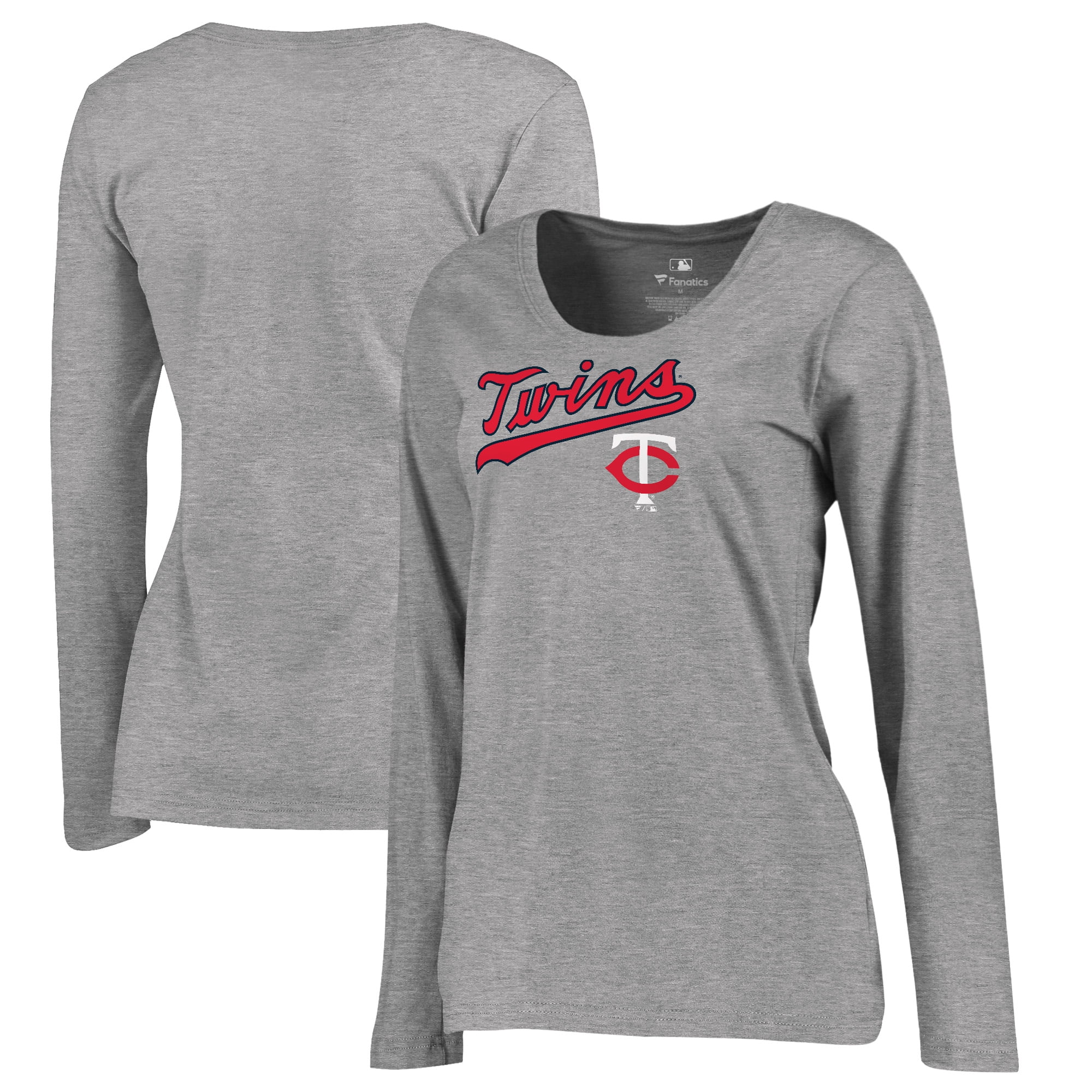 Minnesota Twins Fanatics Branded Women's Plus Size Cooperstown Collection Wahconah Long Sleeve T-Shirt Heathered Gray by Football Fanatics/Ruppshirts