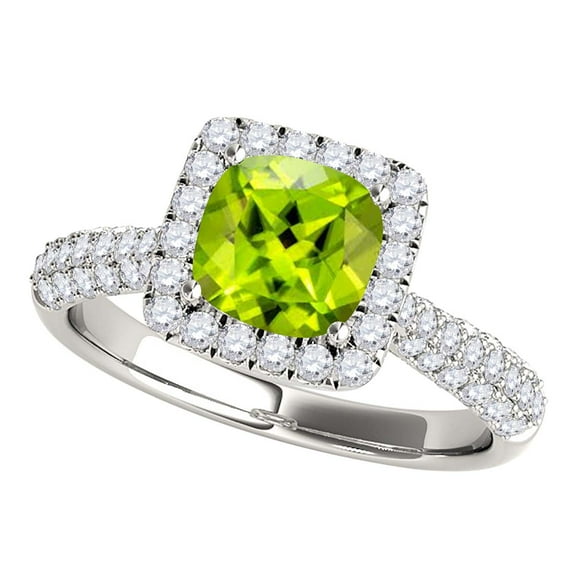 Aonejewelry 0.95 Ct. Ttw Diamond and Cushion Cut Peridot Ring in 10K White Gold