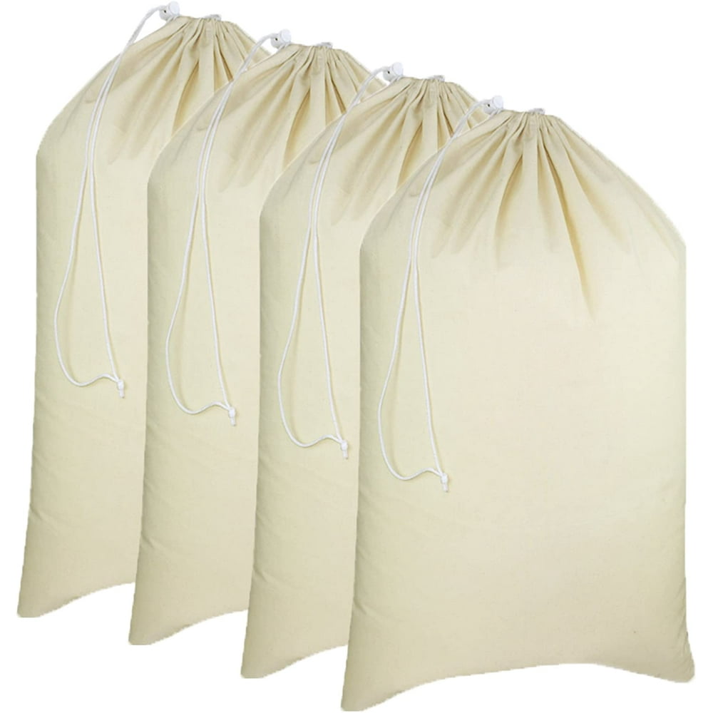 Orient Originals Laundromat Set of 4 Pure Cotton Heavy Duty Drawstring Laundry Bags, 28 x 36