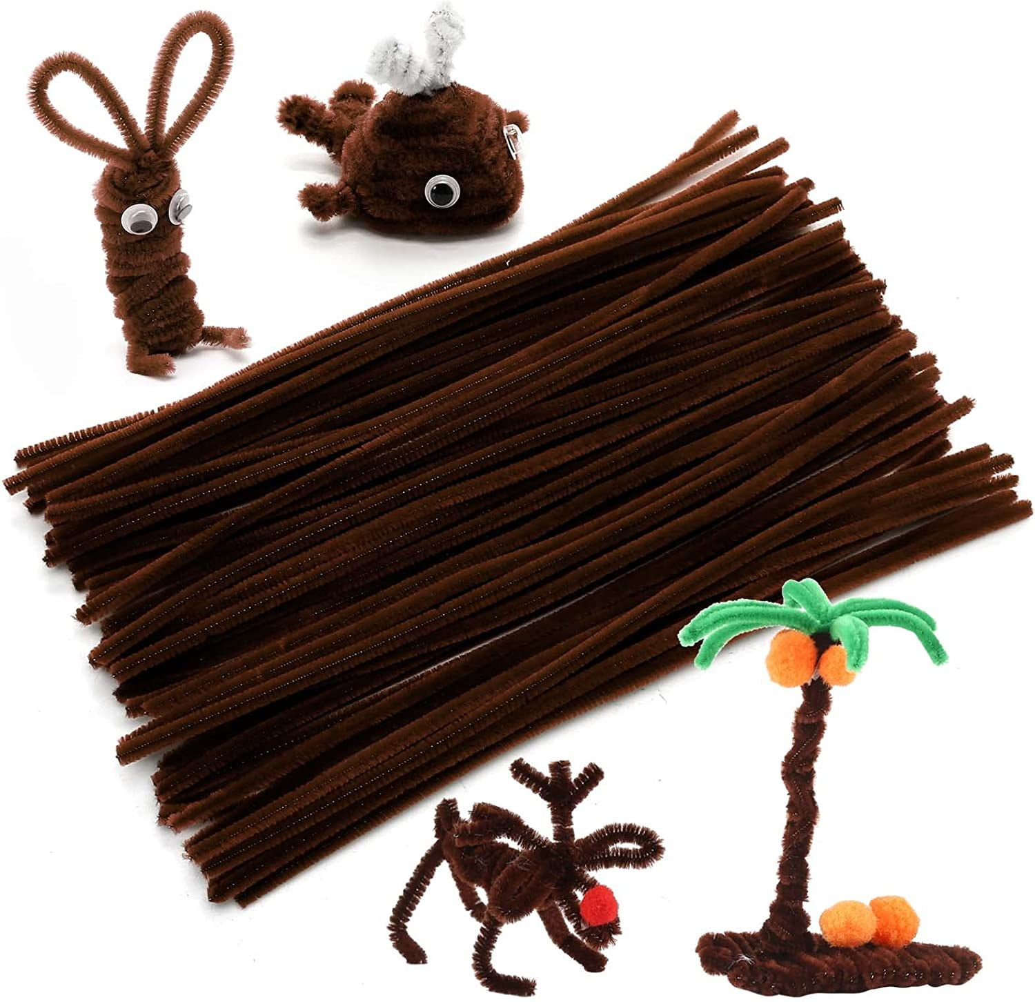 100 Pieces Pipe Cleaners Chenille Stem, Brown Pipe Cleaners Craft