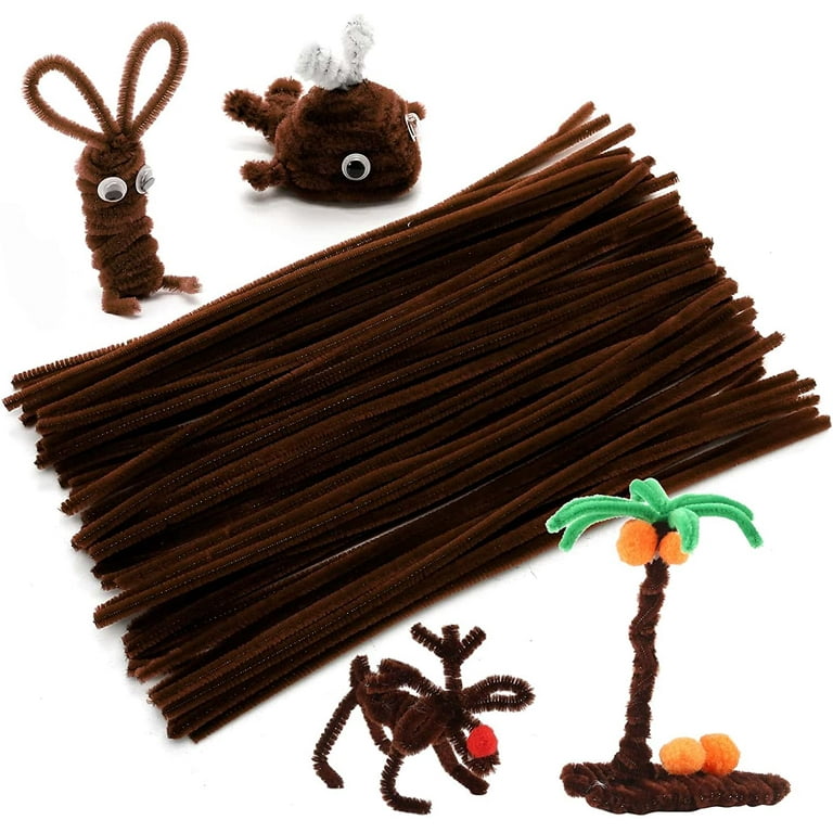 TOCOLES 100 Pieces Brown Pipe Cleaners, Craft Chenille Stems for Kids Arts and Crafts Making Creative DIY Projects and Decoration (6 mm x 12 inch), Adult
