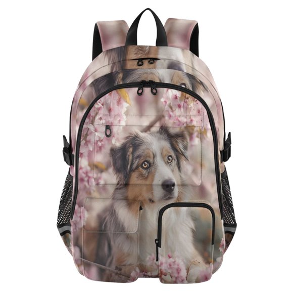 DIXRUYEE Dense Blossom Collie Backpack for School 14”Laptop Compatible with Reflective Safety Strips