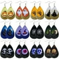 thumbnail image 2 of EOEMY Halloween Pumpkin Women Teardrop Leather Hook Earrings Ear Drop Dangle Party New-Tree, 2 of 9