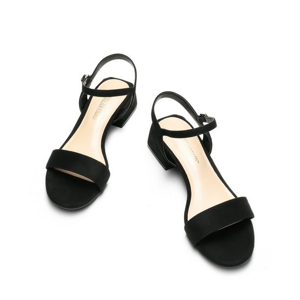 BURUDANI Women's Wide Width Low Heels Classic Open Toe Block
