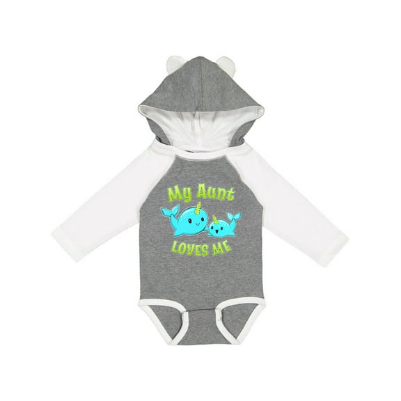 Inktastic My Aunt Loves Me- Cute Narwhal Boys or Girls Long Sleeve Baby Bodysuit