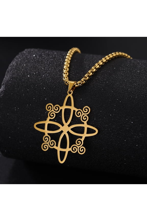 Gold Triskele Triskelion Witch Knot Pendant Necklace Stainless Steel Box Chain Jewelry