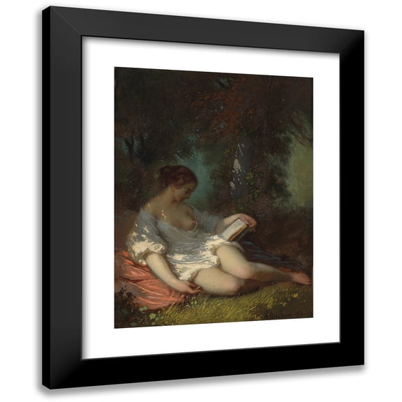 Louis Antoine Estachon 11x14 Black Modern Framed Museum Art Print Titled - Reading in Parklandscape (1850)