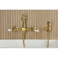 thumbnail image 3 of Kingston Brass KS2447PLBS Heritage Double-Handle 3-Hole Wall-Mount Bridge Kitchen Faucet with Brass Sprayer in Brushed Brass, 3 of 8