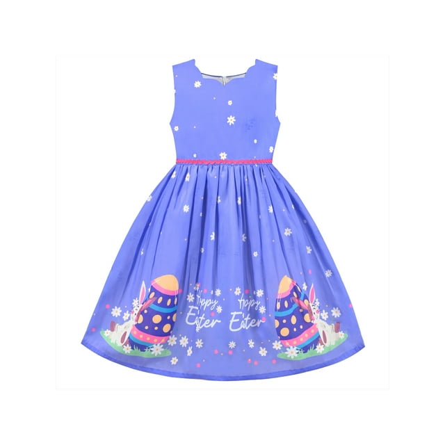 Robe Fille Violette Easter Rabbit Œuf Marguerite Fleur Printemps Robe d'Été 8 Ans