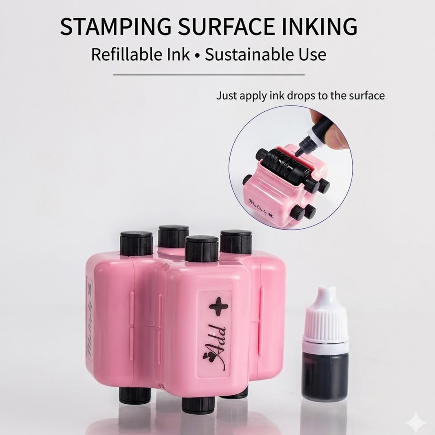 2026 New Math Roller Stamp, 4 in 1 Math Practice Roller Stamp Set, Math Teacher 4 in 1 Roller Stamp Refill Ink, Addition, Subtraction for Classroom & Home Use (Pink*1)