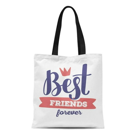 ASHLEIGH Canvas Tote Bag Best Friends Forever Red and Blue Color Lettering Crown Durable Reusable Shopping Shoulder Grocery