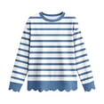 thumbnail image 6 of Dzrciro Sweatshirt for Women, Stripe Long Sleeve Crew Neck Blue Pullover Tops with Scalloped Hem, Fall Casual Loose Comfy Sweatshirts S-2XL, 6 of 8