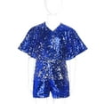 thumbnail image 4 of Xnihocha Combinaison à Sequins Scintillants pour Filles - Col en V Manches Courtes pour Fête Performance Bleu 10, 4 of 7