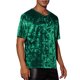 thumbnail image 4 of Camiseta de terciopelo INSPIRE CHIC para hombres, clásica de manga corta, cuello redondo, color verde oscuro, 4 of 5