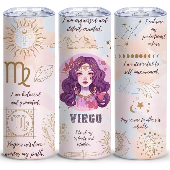 Virgo September Birthday Gifts for Women - 20oz Skinny Stainless Steel Tumbler, Astrology Decor Gifts，Reusable Stainless Steel Water Bottle for Hot & Cold Drinks Tea Cup Iced Coffee Travel Mug