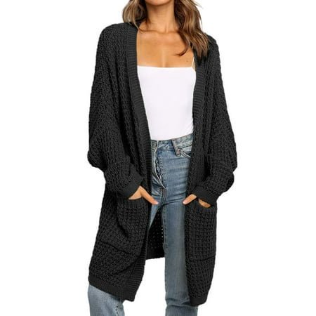 MKLEKYY Jackets for Women Winter Womens Boho Patchwork Cardigan Long Sleeve Open Front Knit Sweaters Coat Pockets