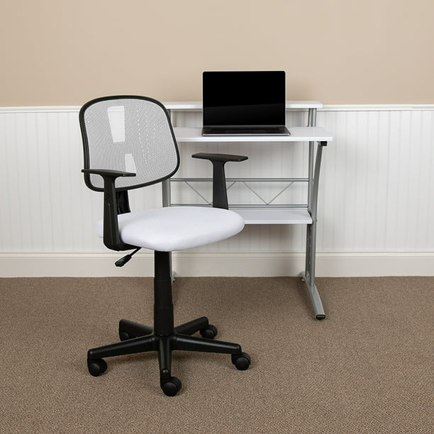 Pivot Back White Mesh Swivel Task Office Chair with Arms, BIFMA