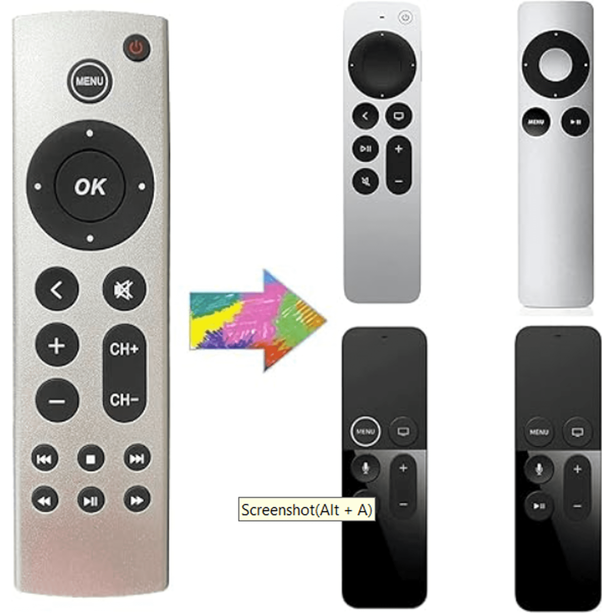 Universal Replacement Remote for Apple TV 4K/ HD, A2843 A2737 A2169 A1842 A1625 A1427 A1469 A1378 (No Voice), Compatible with Samsung, LG, Sony, Westinghouse, Insignia, Vizio, Toshiba TVs