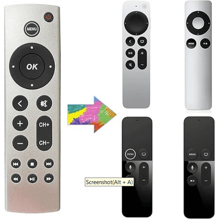 Universal Replacement Remote for Apple TV 4K/ HD, A2843 A2737 A2169 A1842 A1625 A1427 A1469 A1378 (No Voice), Compatible with Samsung, LG, Sony, Westinghouse, Insignia, Vizio, Toshiba TVs