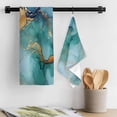 thumbnail image 3 of Turquoise Blue Kitchen Towel Dish Cloths Set of 3, Microfiber Soft Kitchen Hand Towels, Modern Teal Gold Marble Textured Absorbent Quick Drying Dishcloths 18 x 28 Inches, 3 of 8