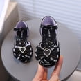 thumbnail image 3 of Girl's Sandals Toddler Kids Mary Jane Flat Shoes Peep Toe Glitter Rhinestone Bowtie Summer Cute Princess Dress Shoes Black 11.5 Little Kid, 3 of 5