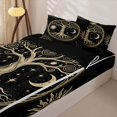 thumbnail image 3 of Homewish Bohemian Nature Tree Zipper Twin Comforter Sets with Fitted Sheet and 2 Pillowcases,Vintage Sun Moon Zipper Bedding Set,Black Gold,Black Reversible,4pcs, 3 of 8