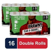 Brawny Tear-A-Square Paper Towels, White, 16 Double Rolls = 32 Regular Rolls, 3 Sheet Size Options, Quarter Size Sheets - 8 Rolls (Pack of 2)