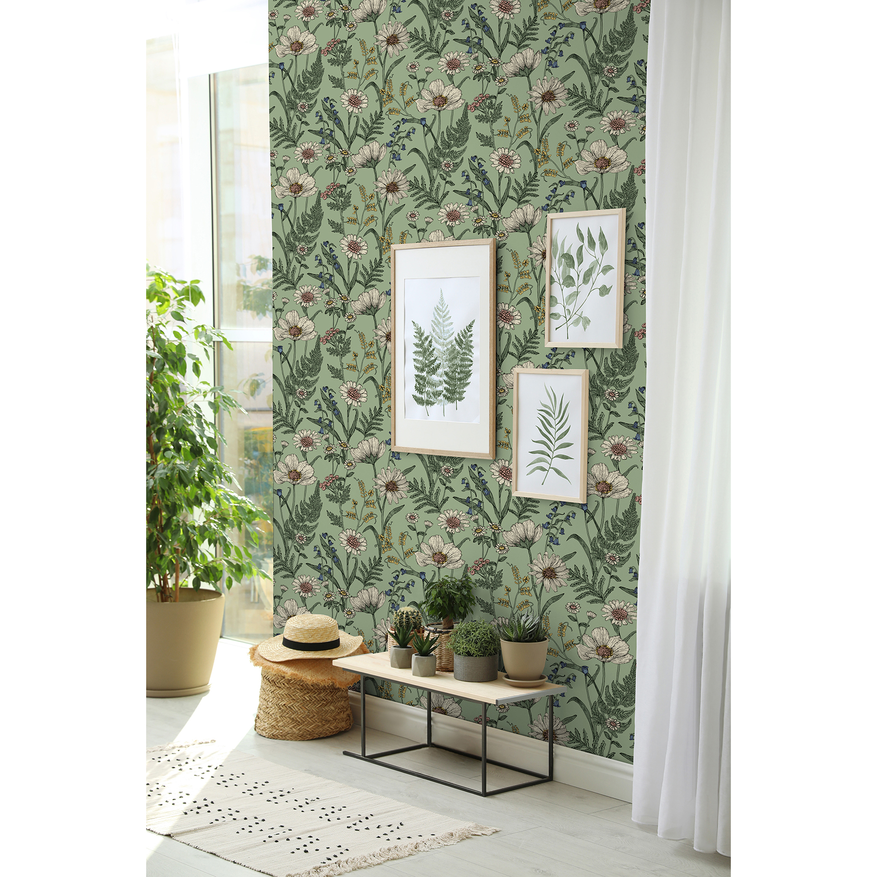 Fine Decor Arden Sage Wild Meadow Wallpaper, 20.5-in by 33-ft