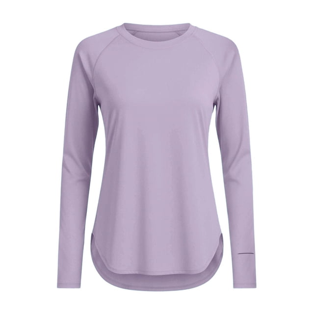 DAFEI Haut de Sport pour Femmes à Manches Longues, Col Rond, Séchage Rapide, Vêtement de Protection contre le Soleil, Randonnée et Course