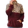 thumbnail image 2 of Women Color Block Leopard Print Sherpa Half Zip Pullover Hoodie Sweatshirt Top for Winter, 2 of 3