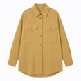 thumbnail image 5 of AherBiu Button down Shirt for Women Corduroy Shacket Collared Lapel V Neck Long Sleeve Casual Loose Tops with Pockets(X-Large,Yellow), 5 of 7