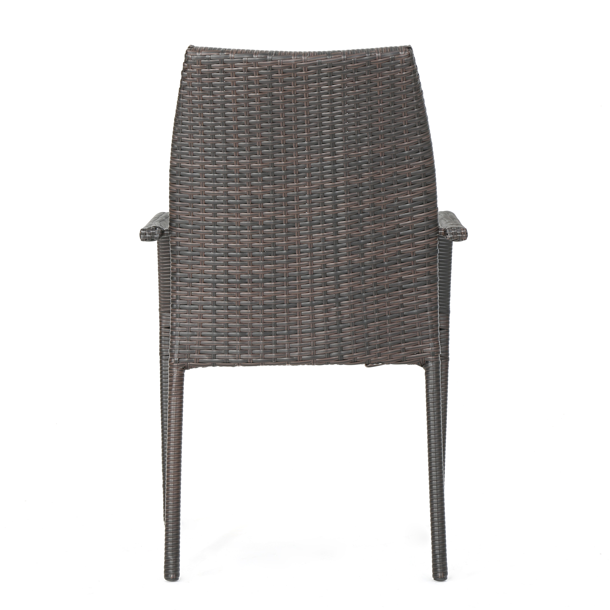 Landsbury Outdoor 3 Piece Wicker Chat Set with Stacking Chairs and Hourglass Side Table, Multibrown