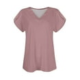 thumbnail image 4 of Women's Loose V-Neck Solid Color Short Sleeve Tops ,Watermelon Red-0P S, 4 of 6