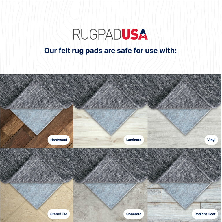 RugPadUSA 100% Felt 7x9 Rug Pad for Hardwood Floors, 1/4 inch Thick Cushioning - Prolong The Life of Your Rugs and Flooring, Safe for All Floors and