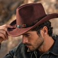 thumbnail image 7 of Vintage Wide Brim Felt Cowboy Hat with Decorative Hat Band, Classic Western Style Fedora Cowgirl Hat, Lightweight Outdoor Travel Party Costume Hat for Men Women Coffee, 7 of 7