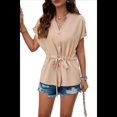 thumbnail image 4 of Blusas de Mujer con Botones, Cuello en V, Informales, Peplum, Blusas de Verano, Blusas Elegantes para Trabajar, Color Albaricoque L, 4 of 10