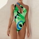 thumbnail image 2 of Traje de baño de una pieza para mujer, un solo hombro, cuello profundo, hermosos patrones, traje de baño de cintura alta, verde M, 2 of 6