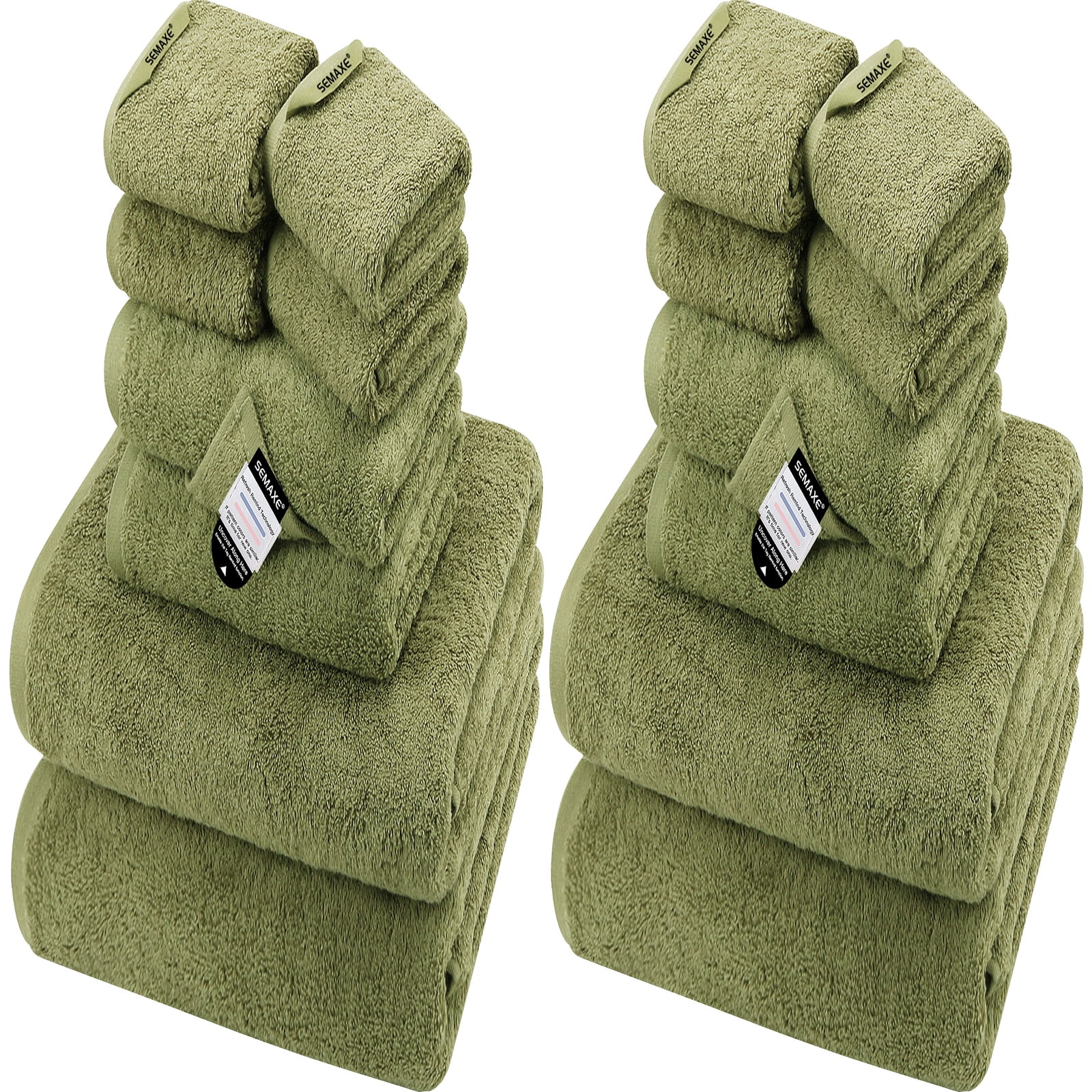 SEMAXE Washcloths 12-Pack 13x13 Inch: 100% Organic Cotton Face Towels | Ultra Soft, Quick-Dry & Super Absorbent for Bathroom, Gym, Spa & Hotel | Zero Lint, Lightweight & Bulk Pack, Green