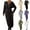 Black, variant on qolati Women's Fall Long Maxi Dresses 2023 High Waist Bodycon Knit Button Up Work Dress Trendy V Neck Puffy Sleeve Solid Party Club Dress