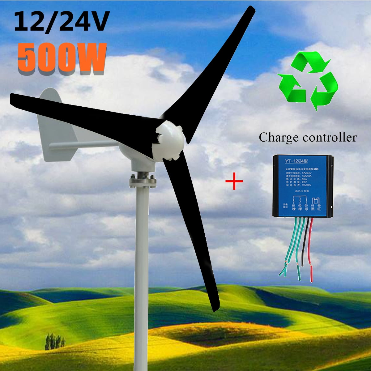 400W Power 3 Blade Wind Turbine Generator Kit AC 12 24V Aerogenerator with Windmill Charge... by