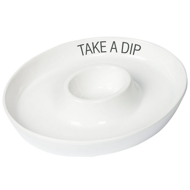 "Take a Dip" White Oval Chip and Dip Platter, 16.5"