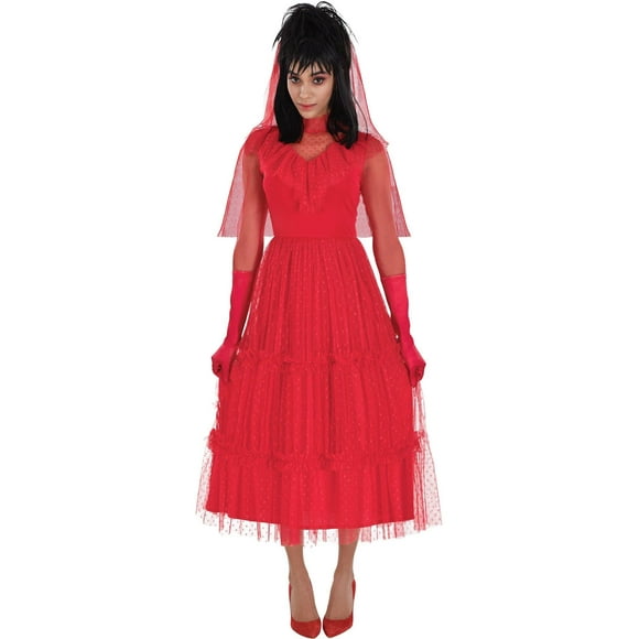 Vestido de novia rojo Costume Party City Lydia Beetlejuice para mujer