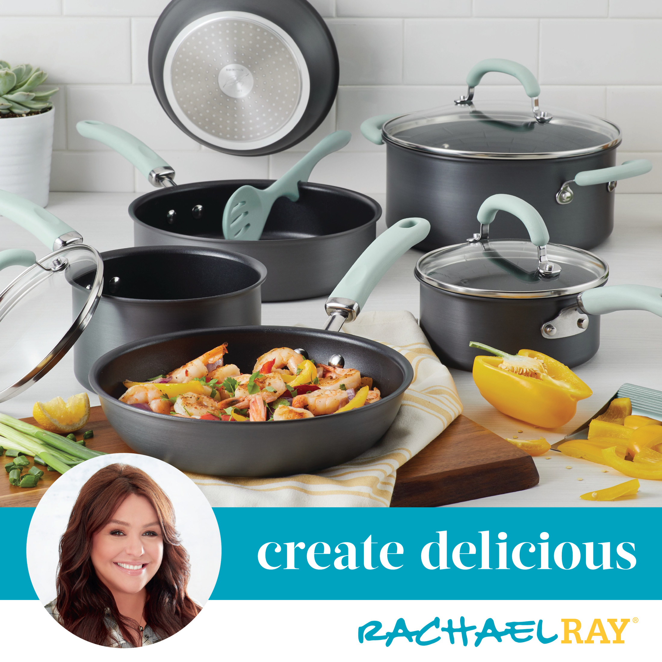 Rachael Ray Create Delicious 10-Piece Hard Anodized Nonstick Cookware Set With Lids