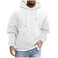 thumbnail image 2 of gbyLJF Men's Pullover Hoodie Solid Color Long Sleeve Knitted Sweatshirt Casual Loose Crew Neck Drawstring Hooded Top, 2 of 7